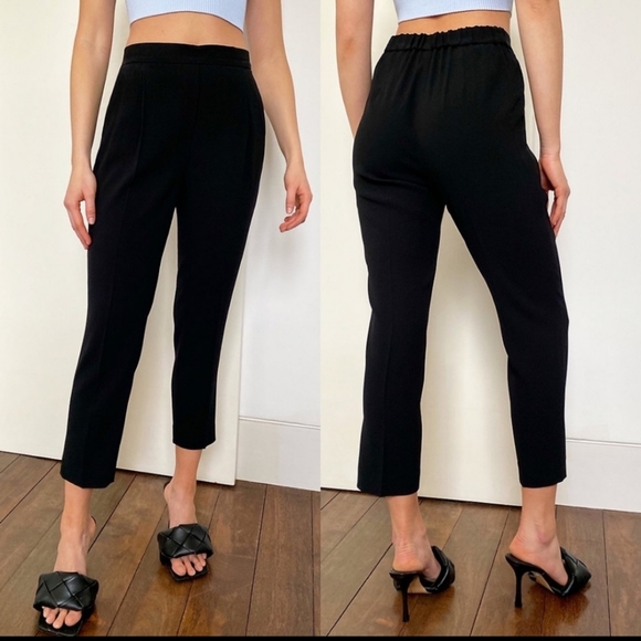 Babaton Cohen Black Pull on Crepe Ankle Crop Pants Size 14 Minimalist Casual - Picture 5 of 16